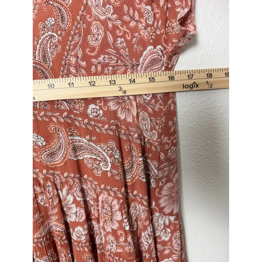 Bila 77 Terracotta Paisley Floral Tiered Boho Mini Dress Small - Picture 5 of 9